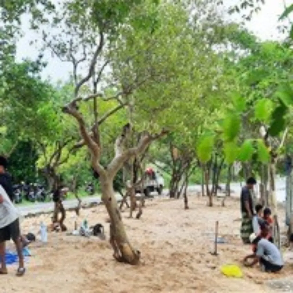 Persiapan lokasi ngabuburit romantis di tepi pantai Dusun Bumbungan, Bringsang