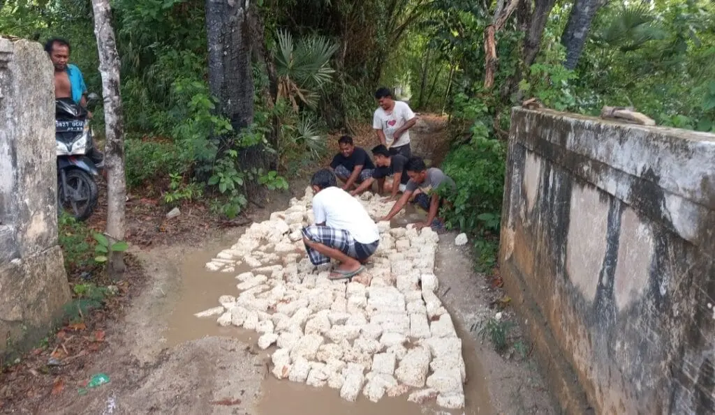 Kepala Desa (Kades) Bringsang, Ahmad Muzakki bersama Warga Gotong Royong Perbaiki Jalan Rusak