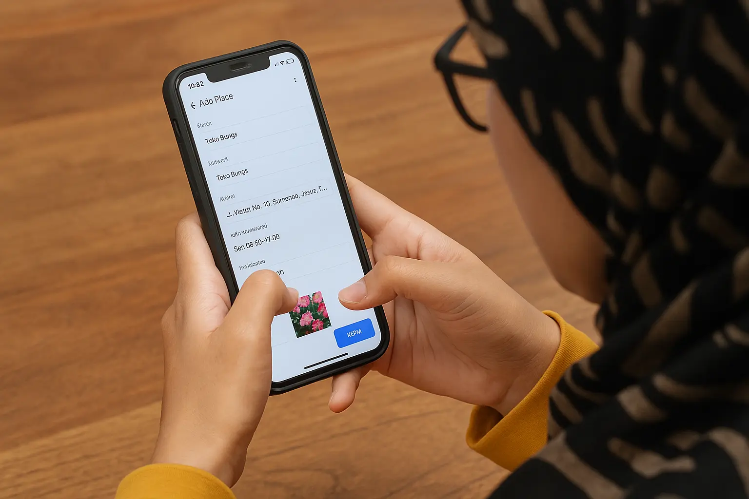 Pelaku UMKM mendaftarkan lokasi usaha di Google Maps melalui ponsel untuk mempermudah calon pelanggan menemukan toko secara online