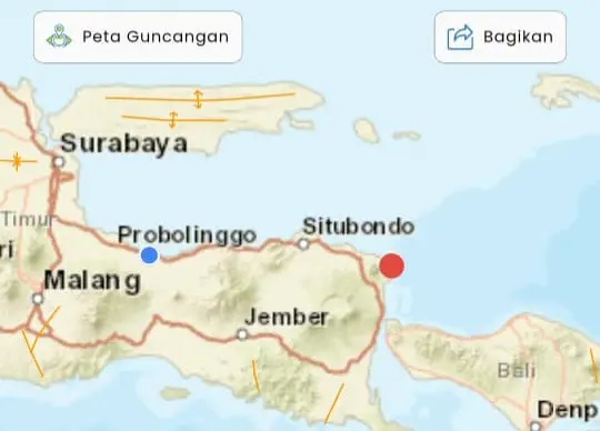 BMKG merilis, gempa 5,7 SR berpusat di 46 kilometer timur laut Banyuwangi dan terasa di Situbondo