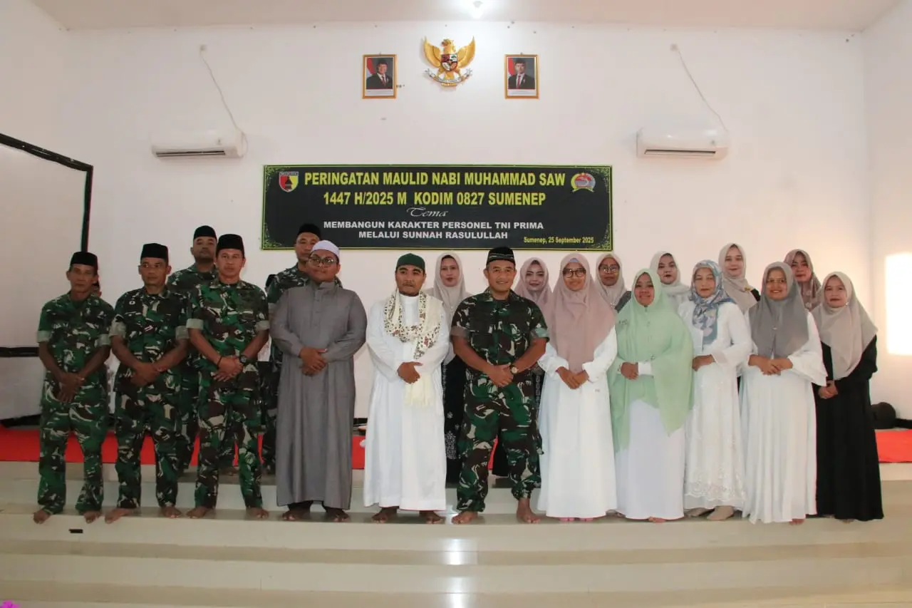 Peringatan Maulid Nabi Muhammad SAW 1447 H di Aula Kodim 0827 Sumenep bersama TNI, PNS, dan Persit Kartika Chandra Kirana