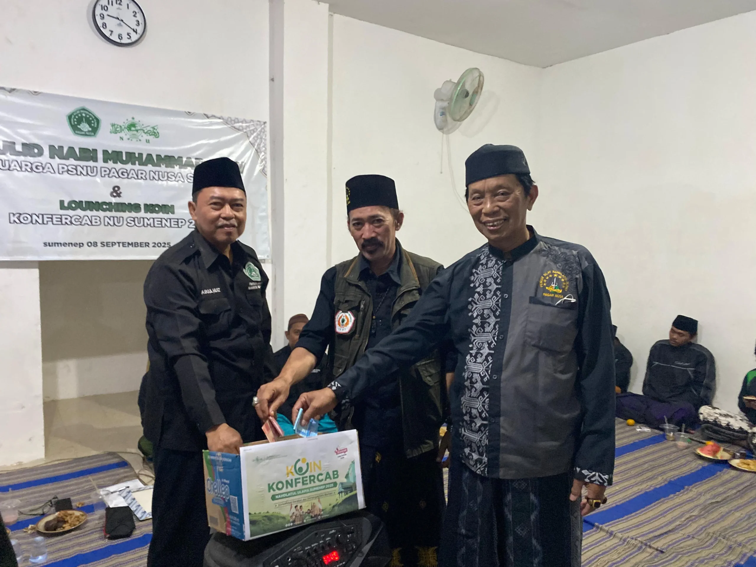 Kegiatan PC Pagar Nusa Sumenep saat peluncuran Koin Konfercab NU 2025 dan evaluasi Kejurcab di momentum Maulid Nabi