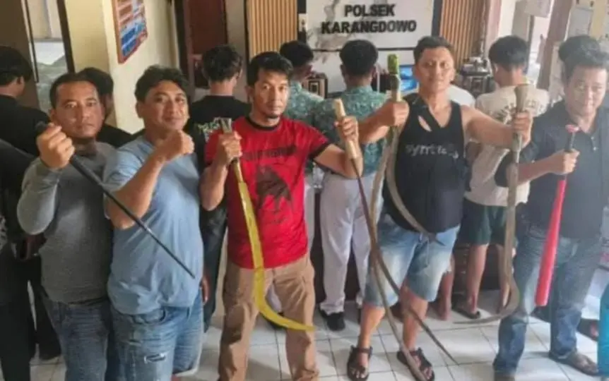 Penangkapan remaja konvoi membawa senjata tajam oleh Polres Klaten di Karangdowo