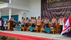 Peserta KMD dan KML Pramuka saat mengikuti pembukaan kegiatan di Ponpes Al-Amien Prenduan Sumenep