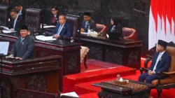 Presiden Prabowo Subianto didampingi Wapres Gibran Rakabuming Raka menyampaikan pidato dalam Rapat Paripurna ke-19 DPR RI Masa Persidangan V Tahun Sidang 2025-2026 di kompleks Parlemen, Jakarta