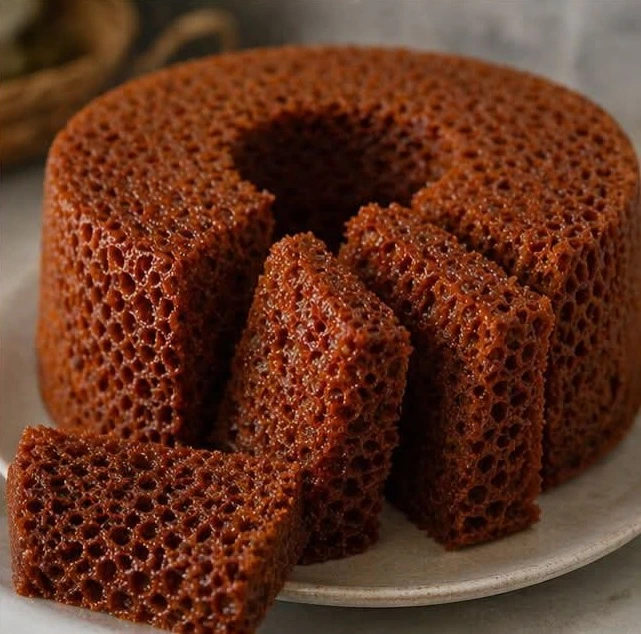 Resep bolu sarang semut lembut dan bersarang dengan rasa karamel legit mudah dibuat di rumah