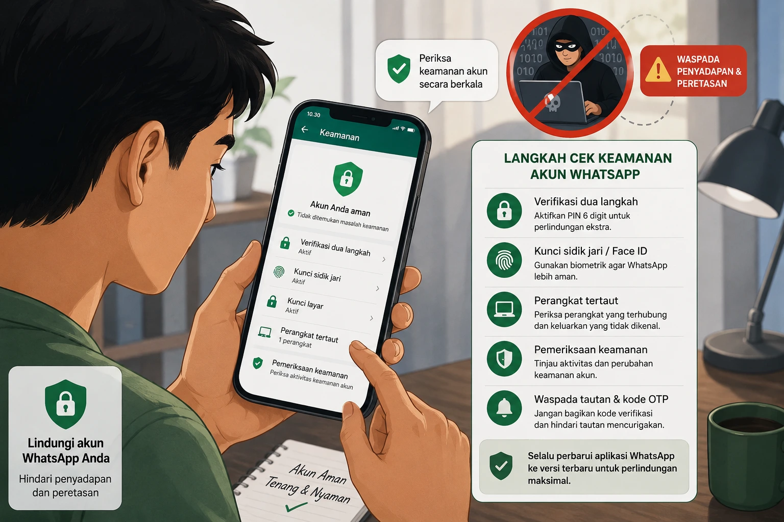 Cara mengetahui tanda WhatsApp disadap dan mengaktifkan verifikasi dua langkah untuk melindungi akun dari peretas