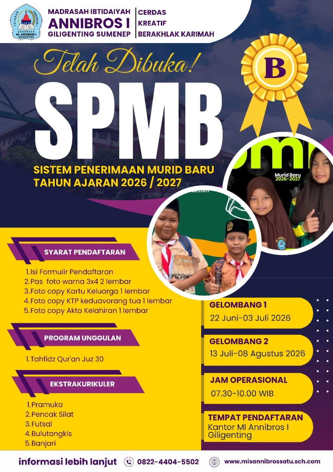 Pendaftaran SPMB MI Annibros 1 Giligenting Tahun Ajaran 2026/2027