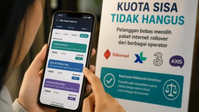 Ilustrasi pengguna smartphone mengecek paket kuota internet rollover Telkomsel, IM3, dan XLSmart
