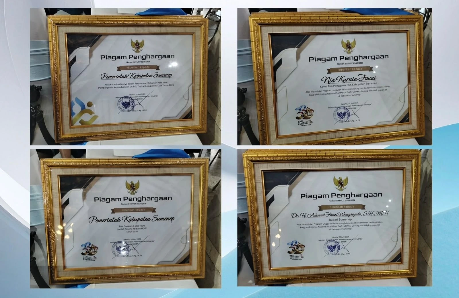 Pemkab Sumenep meraih empat penghargaan nasional BKKBN atas keberhasilan program pencegahan stunting.