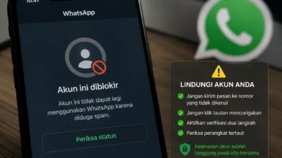Akun WhatsApp diblokir setelah terdeteksi mengirim spam judi online.