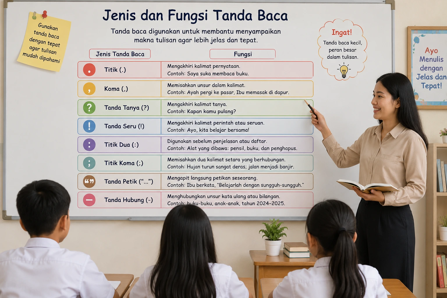 Pembelajaran tentang jenis dan fungsi tanda baca bahasa Indonesia