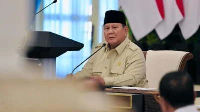 Presiden Prabowo Subianto saat berpidato dan berkelakar soal menjadi brand ambassador kopi Indonesia.