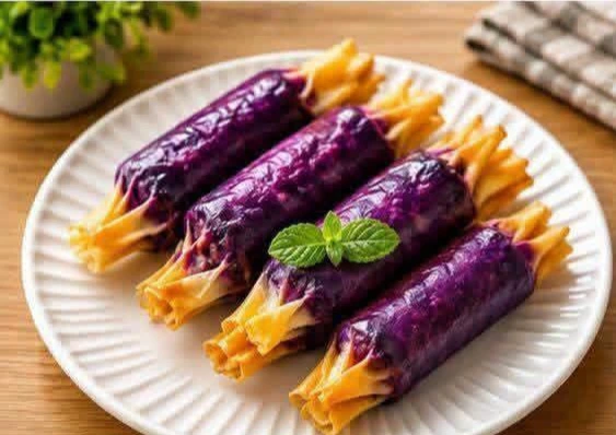 Resep lumpia ubi ungu keju lumer renyah dengan isian mozzarella