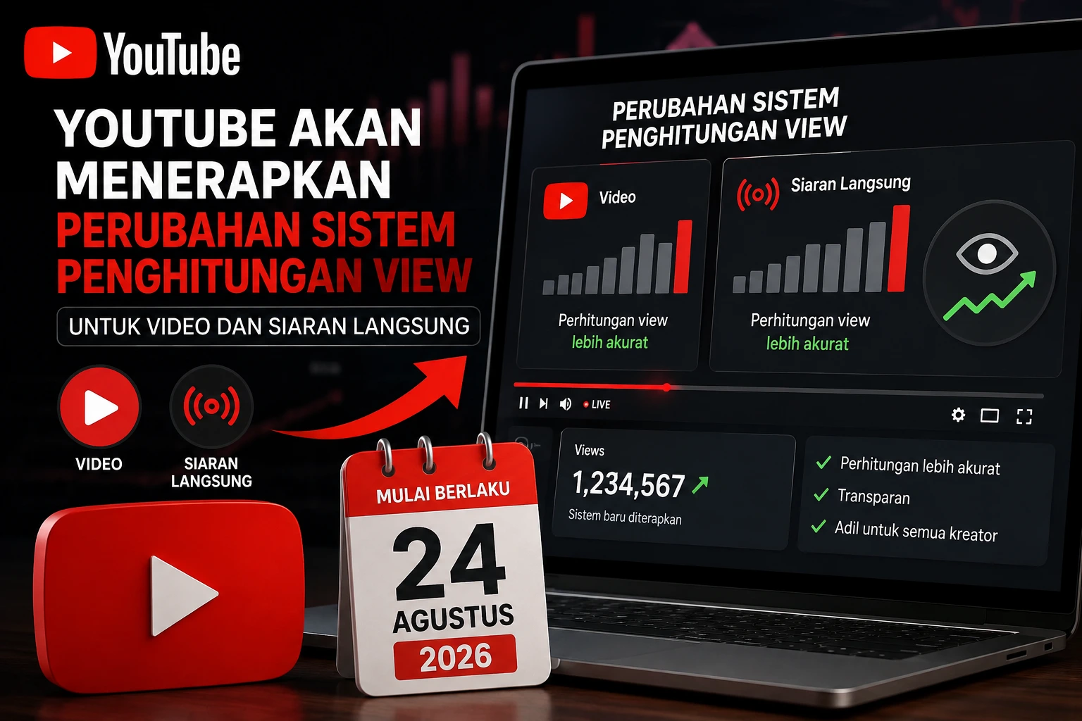 YouTube ubah cara menghitung view mulai 24 Agustus 2026
