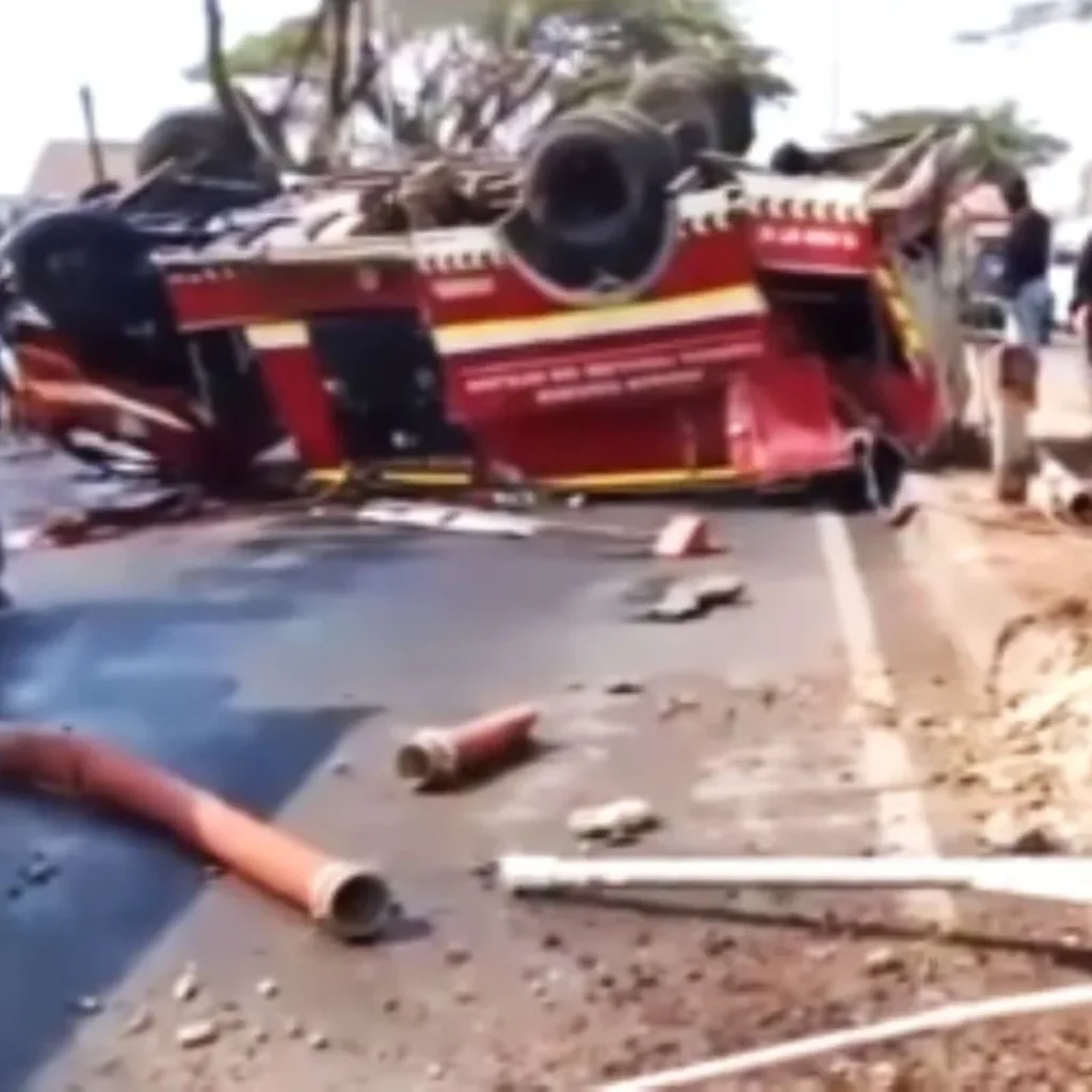 Mobil pemadam kebakaran Pangkep terguling setelah mengalami kecelakaan di Labakkang