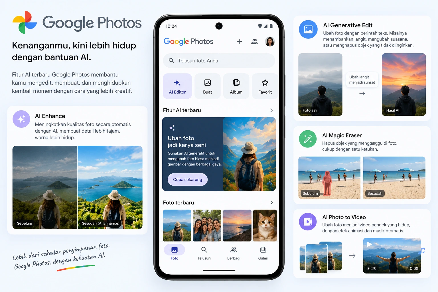 Google Photos menghadirkan sejumlah fitur baru berbasis kecerdasan buatan.