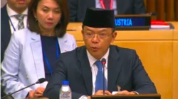 Menlu RI Sugiono menyampaikan pernyataan di Markas Besar PBB di New York.