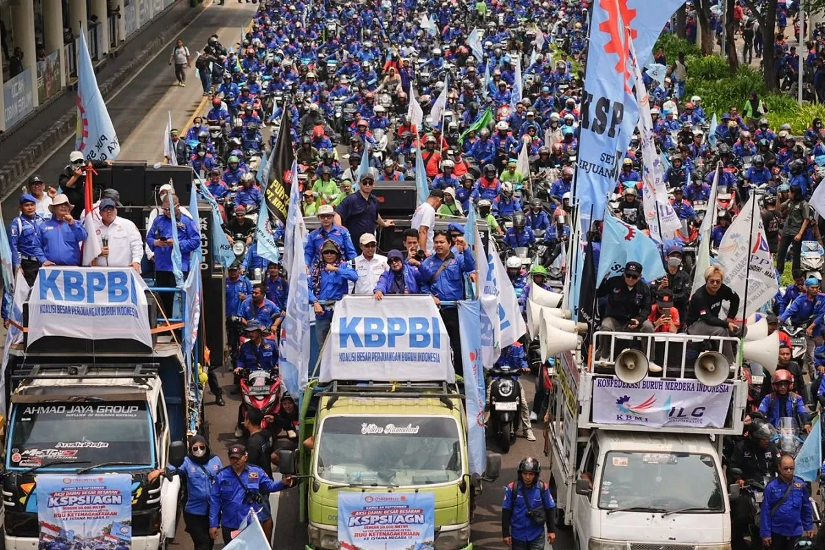 Ilustrasi aksi buruh KSPSI AGN dan KBPBI di Jakarta