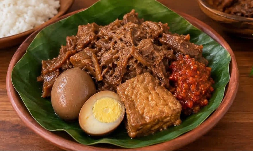 Resep gudeg kering khas Yogyakarta berbahan nangka muda, santan, gula merah, dan rempah-rempah