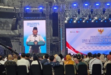 Presiden Prabowo Subianto berpidato pada Hari Koperasi Nasional 2026 di Indonesia Arena Jakarta
